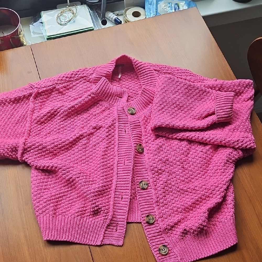 Free People Pink Textured Cardigan